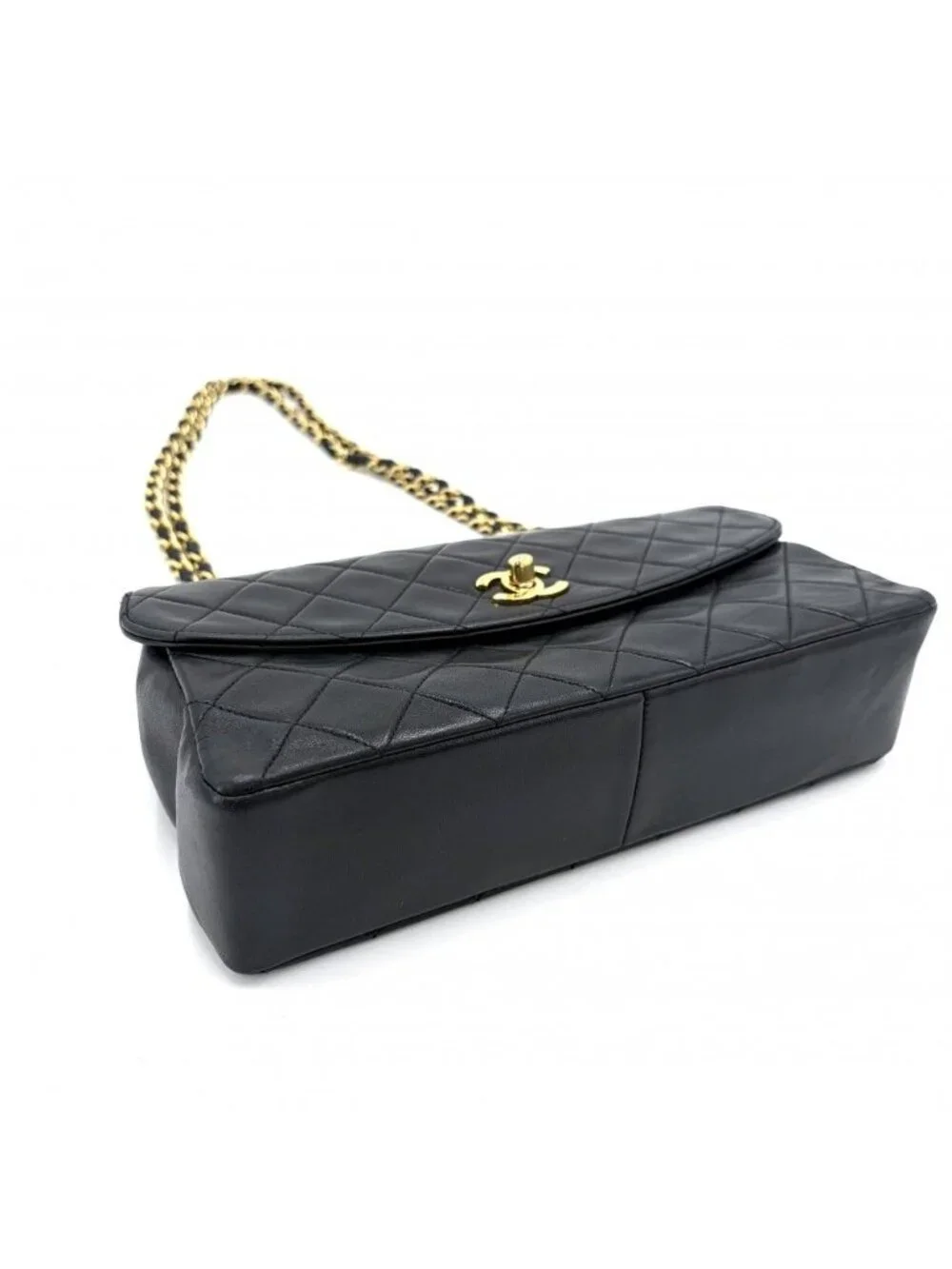 Chanel Shoulder Bag Quilted Chain Turnlock Crossbody CC Logo Lambskin Black Gold